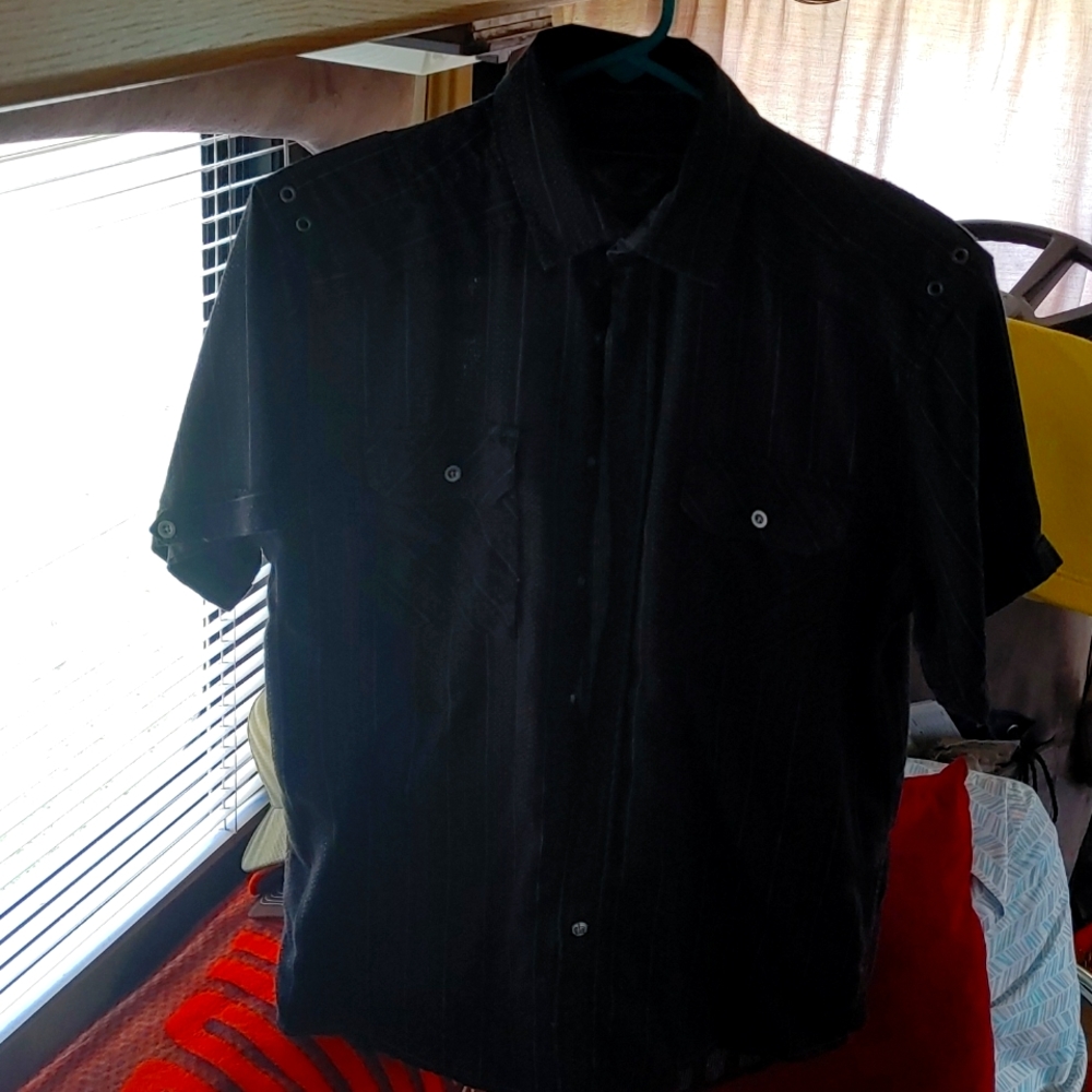 Pinstripe (black and gray) short sleeve Size M
